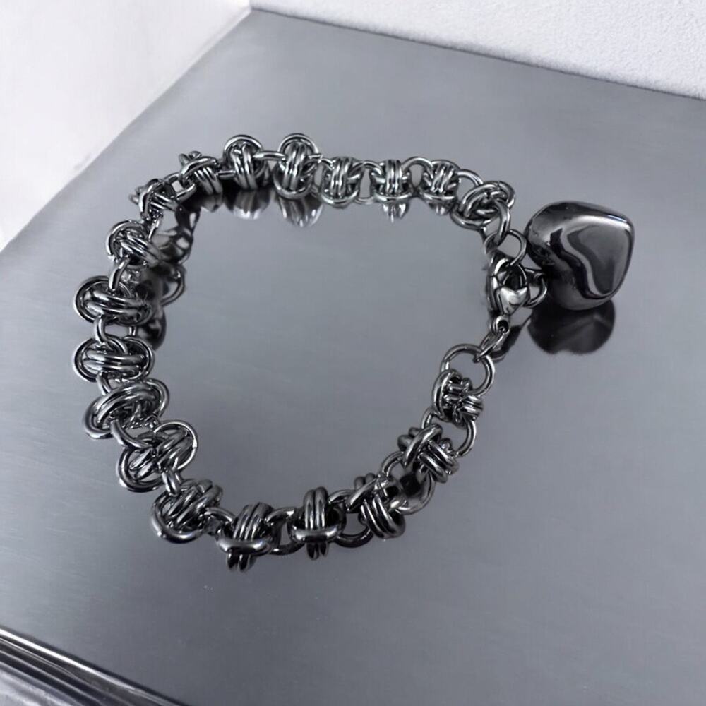 Chain Bracelet with Heart Charm Stainless Steel Men, Women Size 7”-7.5” fit
